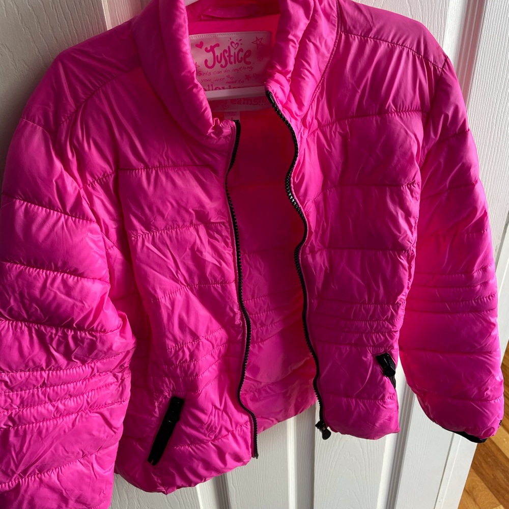 Justice pink puffed jacket